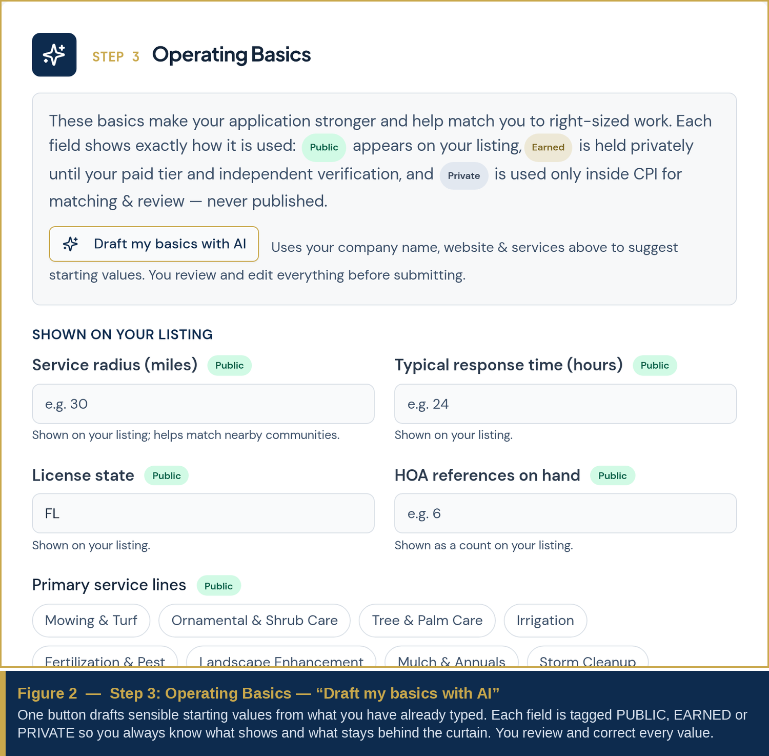 Step 3 Operating Basics with AI draft button and visibility tags